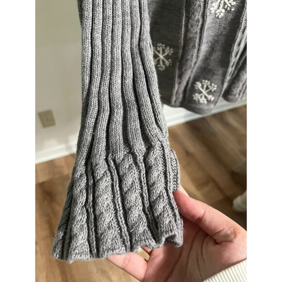 EUC Storybook Knits Sweater Gray Cable Knit Snowman Full Zip Cardigan Snowflake - Picture 3 of 7